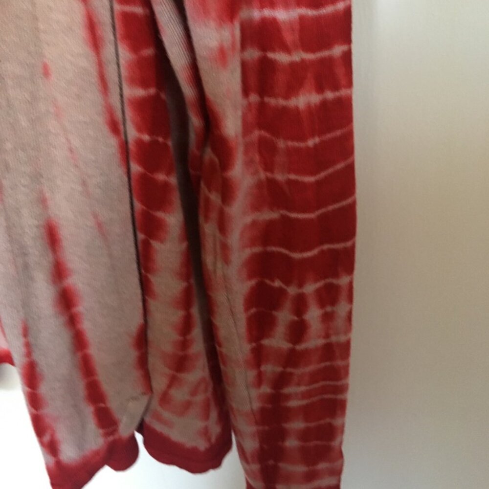 Tie-dye Red/Cream Open Cardigan Jacket Size M Rayon/Nylon Long Sleeves - Picture 6 of 6